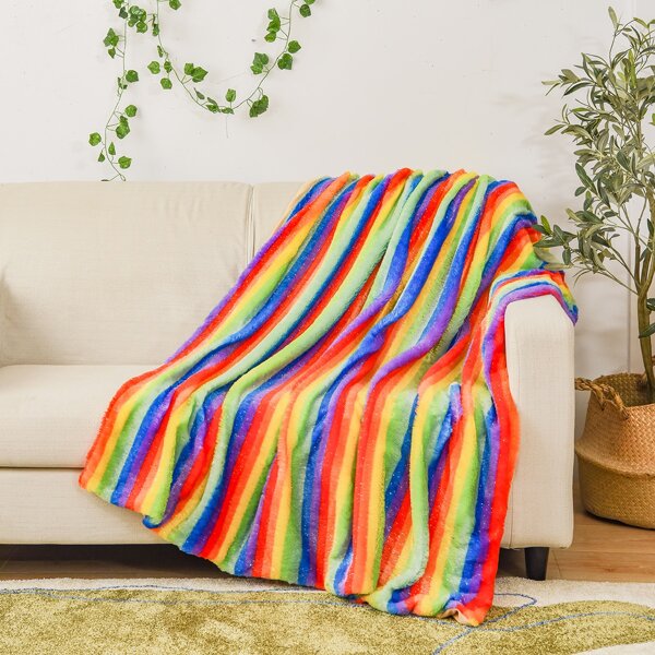 

Rainbow Striped Pattern Blanket, Multicolor
