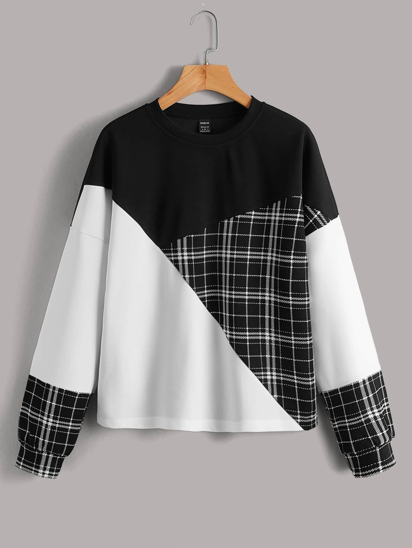 Muchica Áo In kẻ sọc Khối màu Thả vai - Đen và trắng - Xem 1