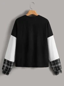 Muchica Áo In kẻ sọc Khối màu Thả vai - Đen và trắng - Xem 2