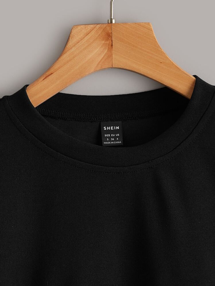 Muchica Top con estampado de cuadros de color combinado de hombros caídos - Blanco y Negro - Añade 3