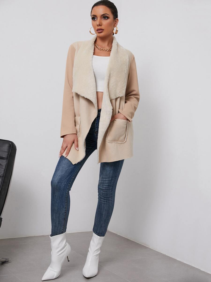 SHEIN Essnce Abrigo unicolor con diseño con bolsillo - Albaricoque - Ver 1