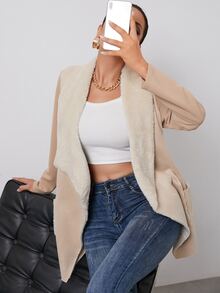 SHEIN Essnce Abrigo unicolor con diseño con bolsillo - Albaricoque - Ver 3