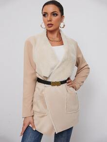 SHEIN Essnce Abrigo unicolor con diseño con bolsillo - Albaricoque - Ver 4