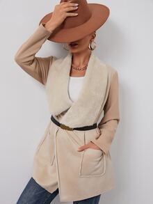 SHEIN Essnce Abrigo unicolor con diseño con bolsillo - Albaricoque - Ver 6