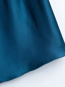 SilkySpell Satin Cami Top With Shorts PJ Set / Pajama Set - Teal Blue - View 3