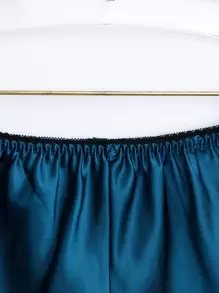 SilkySpell Satin Cami Top With Shorts PJ Set / Pajama Set - Teal Blue - View 4