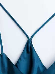 SilkySpell Satin Cami Top With Shorts PJ Set / Pajama Set - Teal Blue - View 6