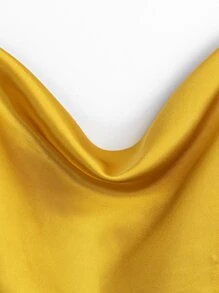 Drape Neck Satin Cami PJ Set / Pajama Set - Yellow - View 4