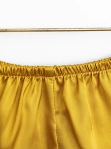 Drape Neck Satin Cami PJ Set / Pajama Set - Yellow - View 5