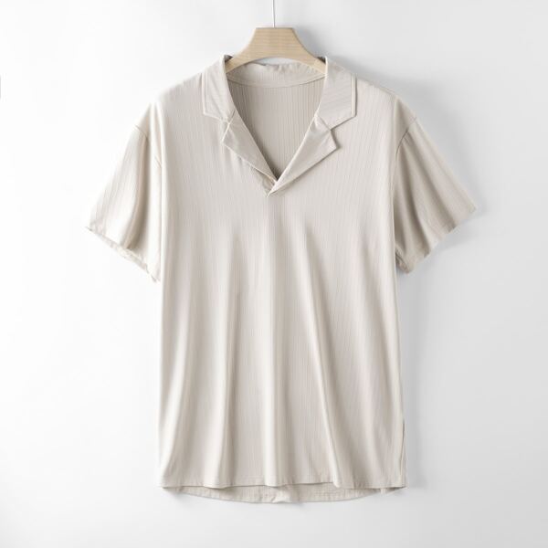 

Men Lapel Collar Shirt, Beige