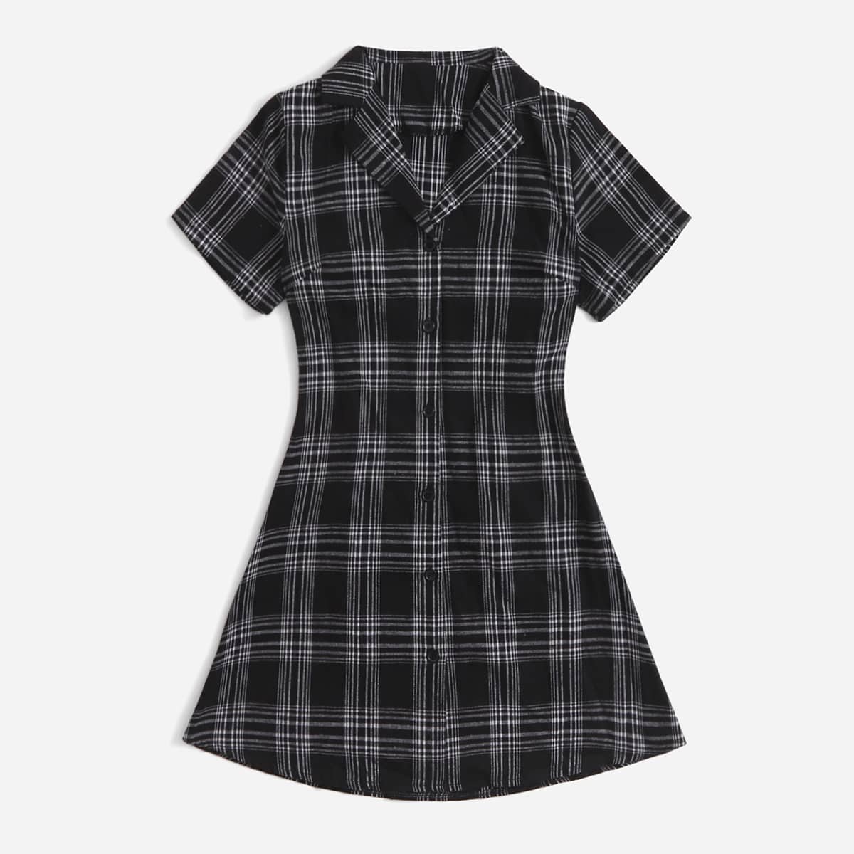 

Plaid Button Front Dress, Black and white