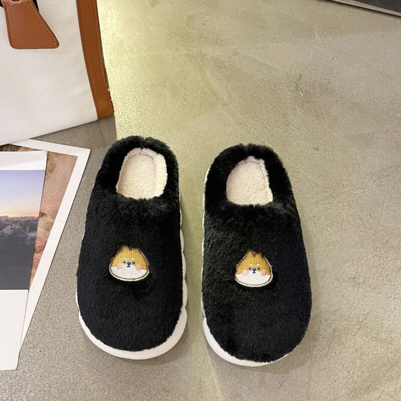 

Dog Graphic Fluffy Slippers, Black