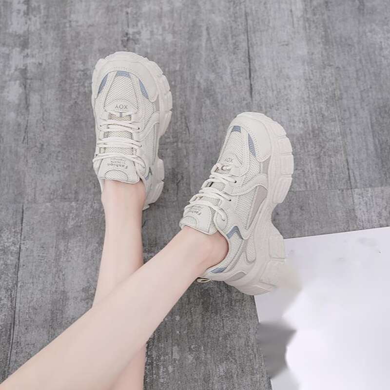 

Lace-up Front Mesh Panel Sneakers, Beige