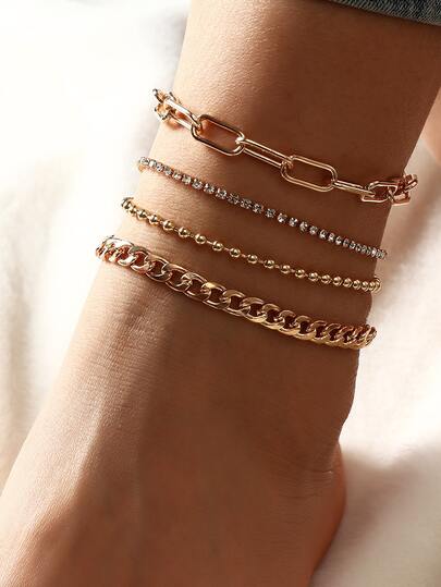 4pcs Girls Rhinestone Detail Anklet