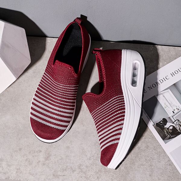 

Striped Pattern Knit Slip On Sneakers, Burgundy
