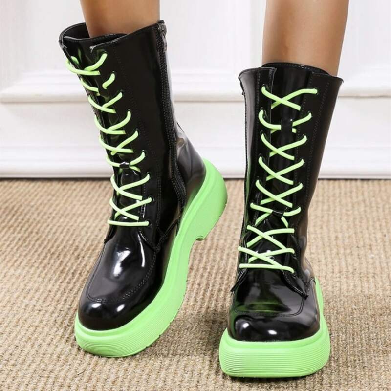 

Colorblock Lace Up Front Boots, Black