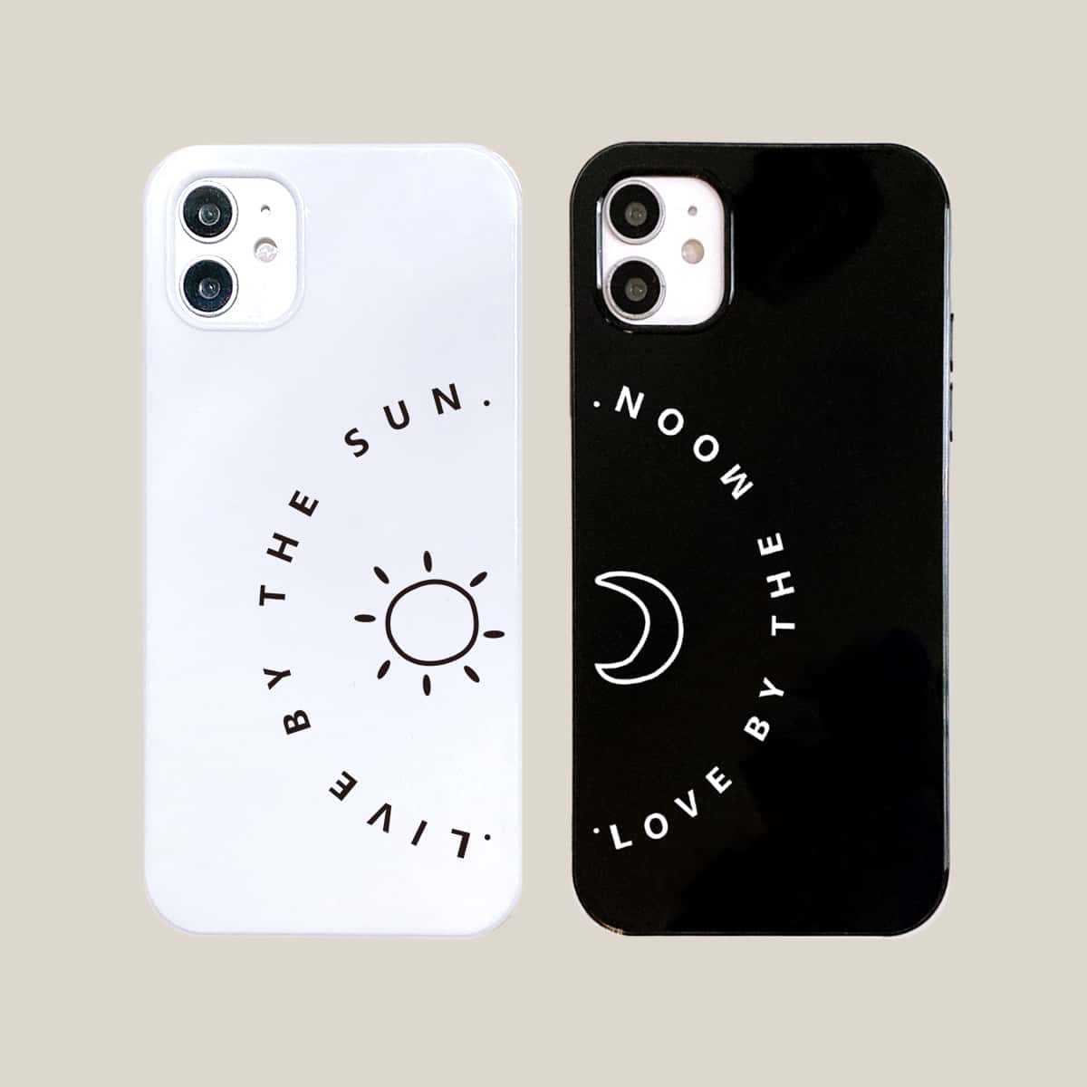 

2pcs Couple Phone Case Set, Black and white