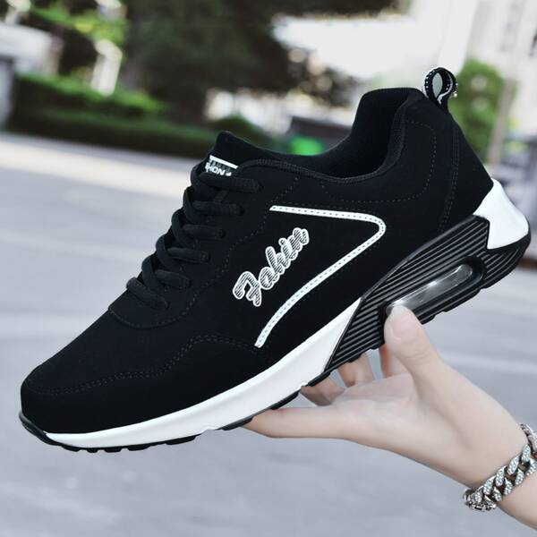 

Letter Graphic Nubuck Running Shoes, Black