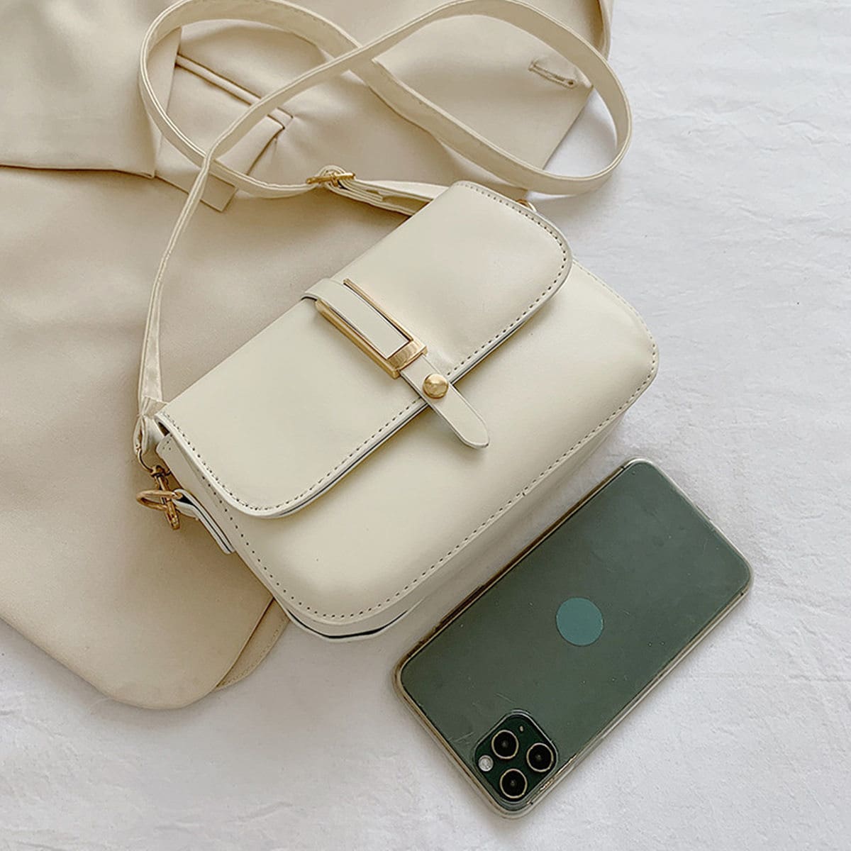 

Minimalist Flap Crossbody Bag, White