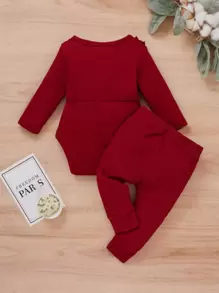 SHEIN Body con fruncido con lazo delantero con pantalones - Burdeos - Ver 2