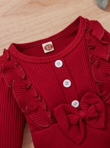 SHEIN Body con fruncido con lazo delantero con pantalones - Burdeos - Ver 3