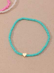 3入組波西米亞海灘風格愛心和米珠設計彈性腳鏈,適合兒童 - 彩色 - 查看 4