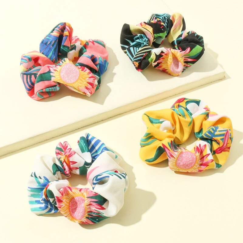 

4pcs Flower Print Scrunchie, Multicolor