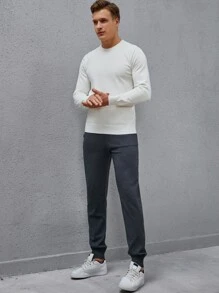 Manfinity Men Solid Round Neck Jumper & Knit Trousers - Beige - View 4