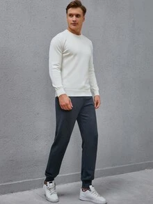 Manfinity Men Solid Round Neck Jumper & Knit Trousers - Beige - View 5