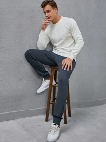 Manfinity Men Solid Round Neck Jumper & Knit Trousers - Beige - View 8