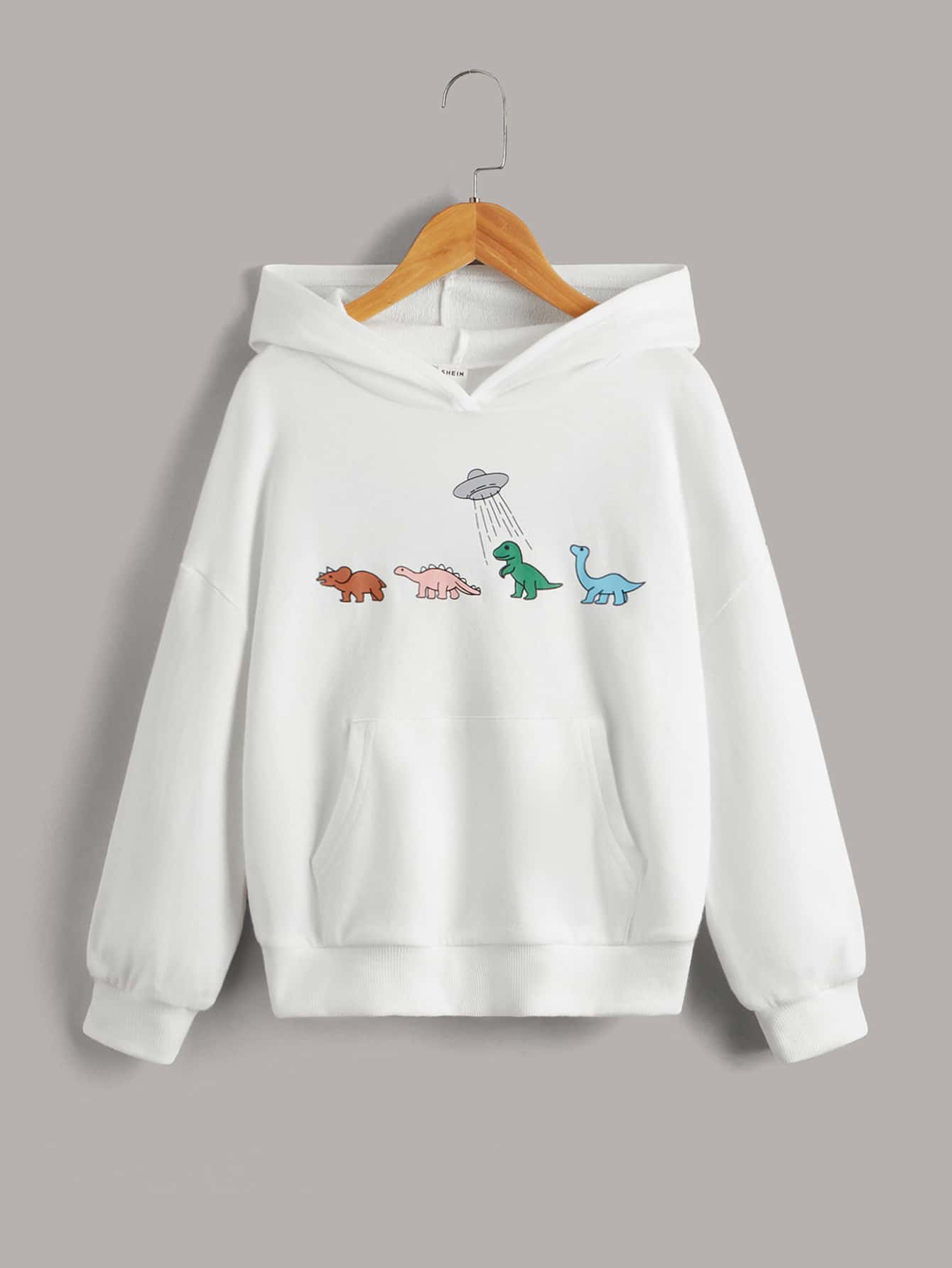 SHEIN Girls UFO u0026 Dinosaur Print Drop Shoulder Hoodie | SHEIN USA