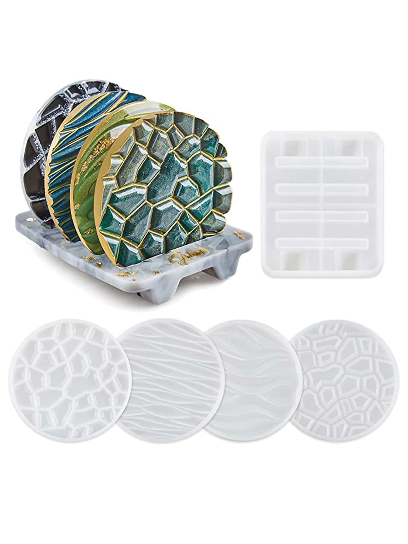 4 cái Tự làm Coaster & 1 cái Khay Khuôn - trắng - Xem 1