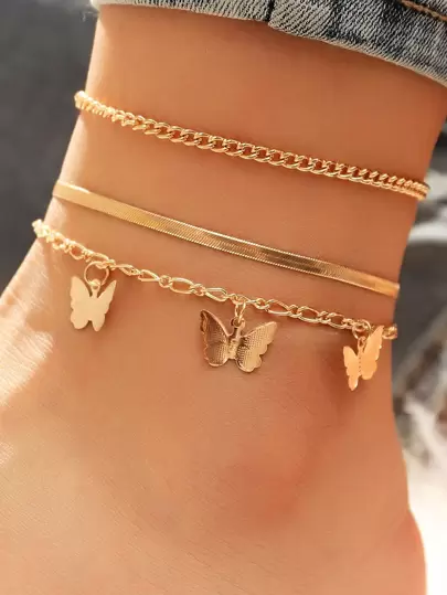 3pcs Girls Butterfly Charm Anklet
