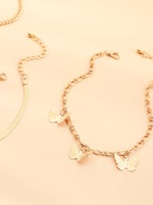 女孩3入組蝴蝶墜飾腳錬