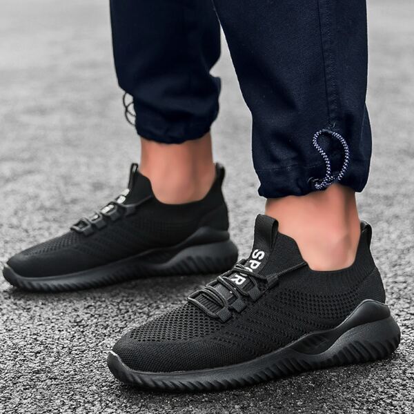 

Letter Graphic Lace Up Decor Knit Sneakers, Black