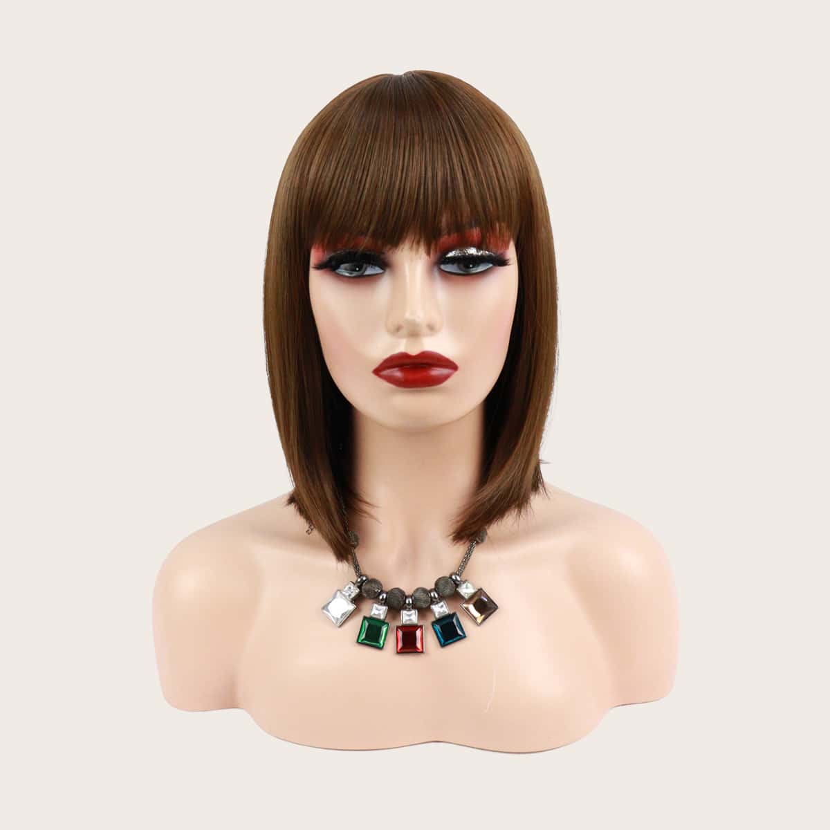

Natural Short Straight Wig With Bangs, Brown