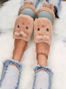 秋冬季女士学院风卡通设计室内拖鞋 - 藕粉色 - 查看 2