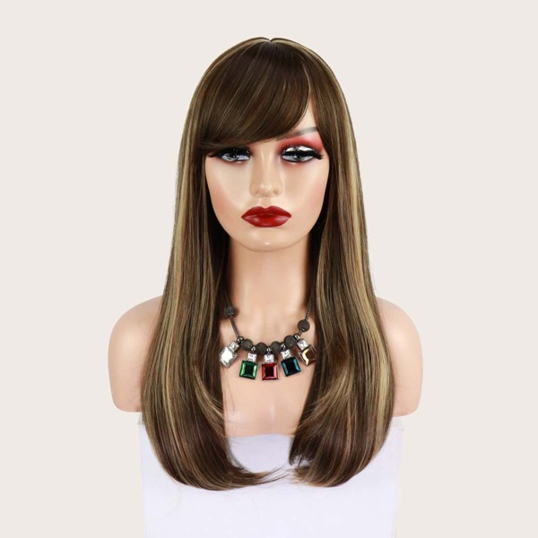 

Natural Long Straight Wig With Bangs, Multicolor