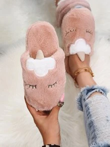 Cartoon Unicorn Design Bedroom Slippers,Women's Warm Closed Toe Lotus Pink Soft-Soled Cartoon Comfortable Home Indoor Gifts Home Slippers For Winter - Baby Pink - View 1