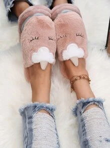 Cartoon Unicorn Design Bedroom Slippers,Women's Warm Closed Toe Lotus Pink Soft-Soled Cartoon Comfortable Home Indoor Gifts Home Slippers For Winter - Baby Pink - View 2