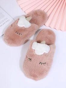 Cartoon Unicorn Design Bedroom Slippers,Women's Warm Closed Toe Lotus Pink Soft-Soled Cartoon Comfortable Home Indoor Gifts Home Slippers For Winter - Baby Pink - View 3