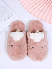 Cartoon Unicorn Design Bedroom Slippers,Women's Warm Closed Toe Lotus Pink Soft-Soled Cartoon Comfortable Home Indoor Gifts Home Slippers For Winter - Baby Pink - View 4