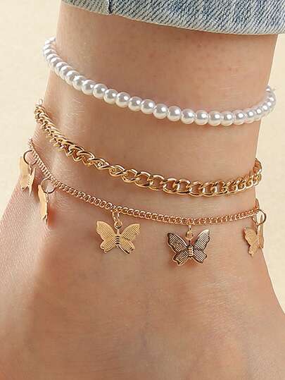 3pcs Girls Butterfly Charm Anklet