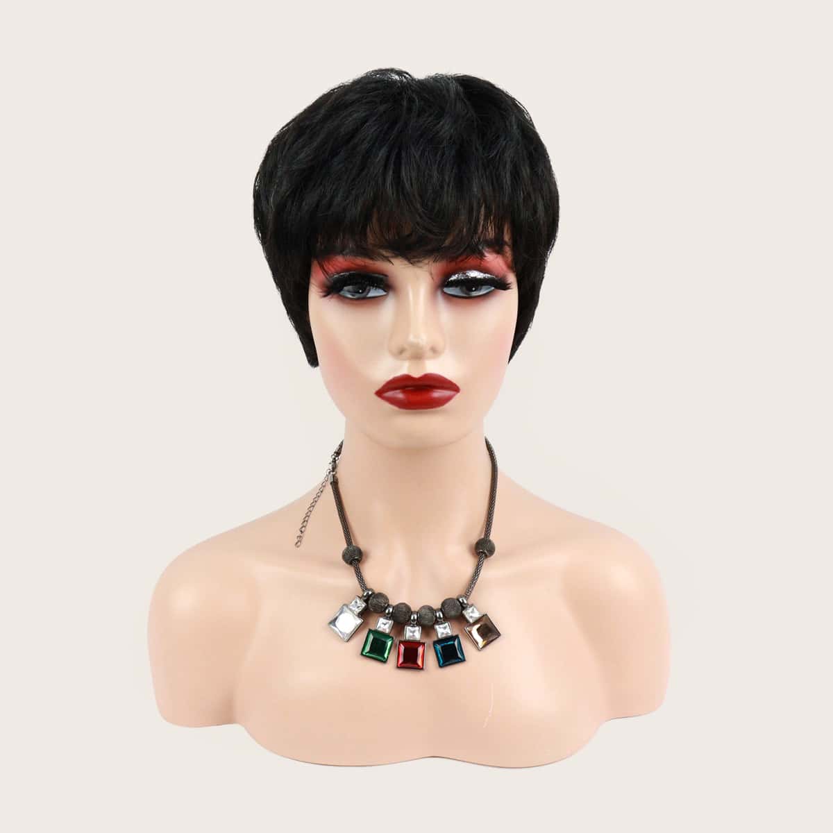 

Natural Short Curly Wig With Bangs, Black