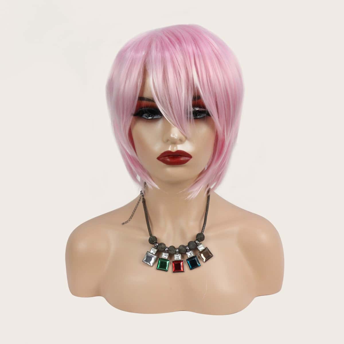 

Short Straight Wig With Bangs, Pink