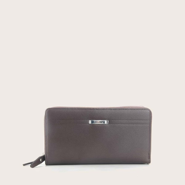 

Men Double Zipper Long Wallet, Coffee brown