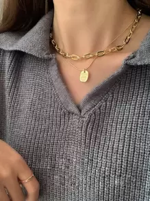 2pcs Geometric Pendant Necklace - Yellow Gold - View 1