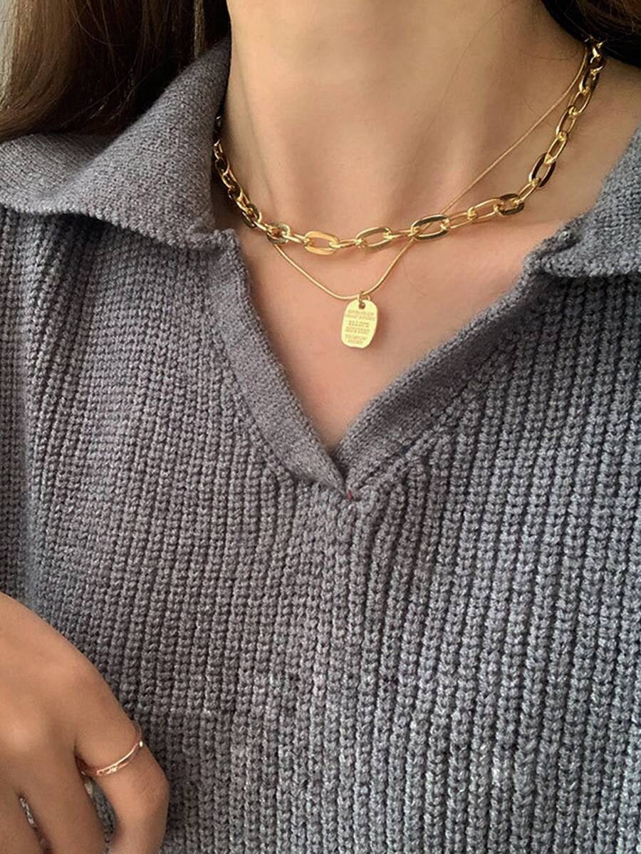 2pcs Geometric Pendant Necklace - Yellow Gold - View 1