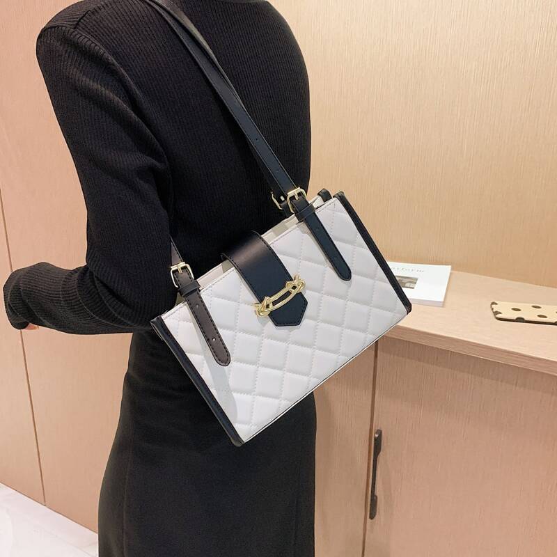 

Quilted Shoulder Bag, Black and white