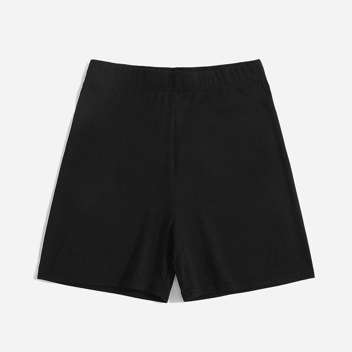 

Solid Rib-Knit Short Leggings, Black